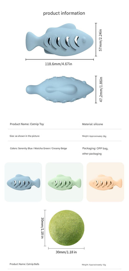 2-piece Cream-colored Fish-Shaped Silicone Cat Toy and Catnip– 3-in-1 Interactive & Self-Entertaining Toy with Catnip/Cat food, Dental Care & Hairball Relief – BPA-Free, Food-Grade Safety - view 3