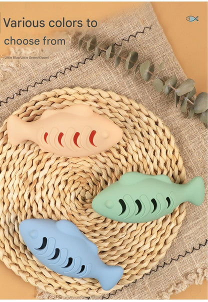 2-piece Cream-colored Fish-Shaped Silicone Cat Toy and Catnip– 3-in-1 Interactive & Self-Entertaining Toy with Catnip/Cat food, Dental Care & Hairball Relief – BPA-Free, Food-Grade Safety - view 9