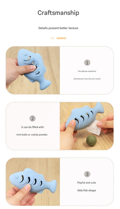 2-piece Cream-colored Fish-Shaped Silicone Cat Toy and Catnip– 3-in-1 Interactive & Self-Entertaining Toy with Catnip/Cat food, Dental Care & Hairball Relief – BPA-Free, Food-Grade Safety - view 10