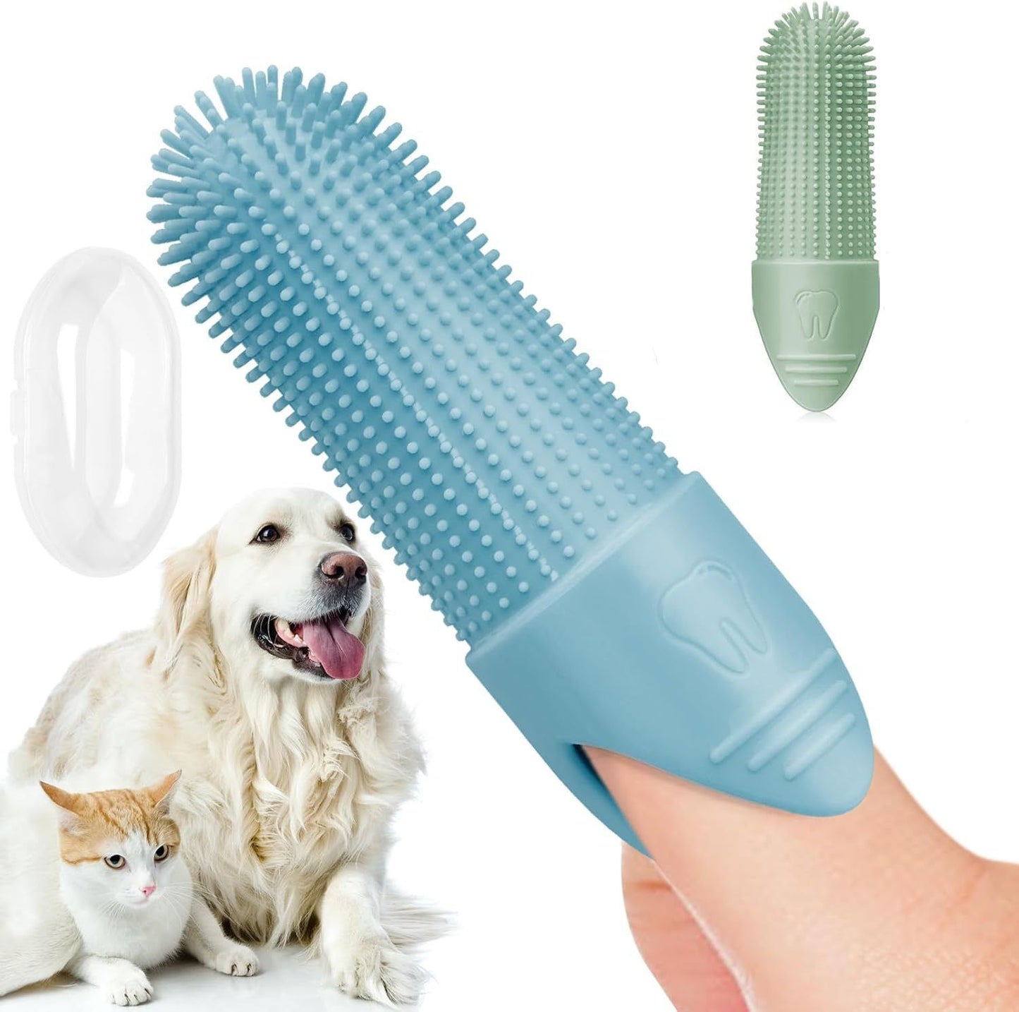 Green Silicone Pet Finger Toothbrush for Cats and Dogs - Soft Dental Care Brush for Teeth Cleaning, Plaque Removal, and Oral Hygiene - Ideal for Small, Medium, and Large Breeds - view 5
