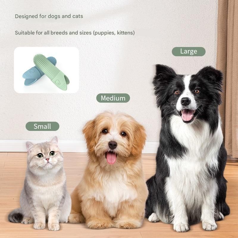 3-piece Blue and Green and Yellow Silicone Pet Finger Toothbrush for Cats and Dogs - Soft Dental Care Brush for Teeth Cleaning, Plaque Removal, and Oral Hygiene - Ideal for Small, Medium, and Large Breeds - view 2