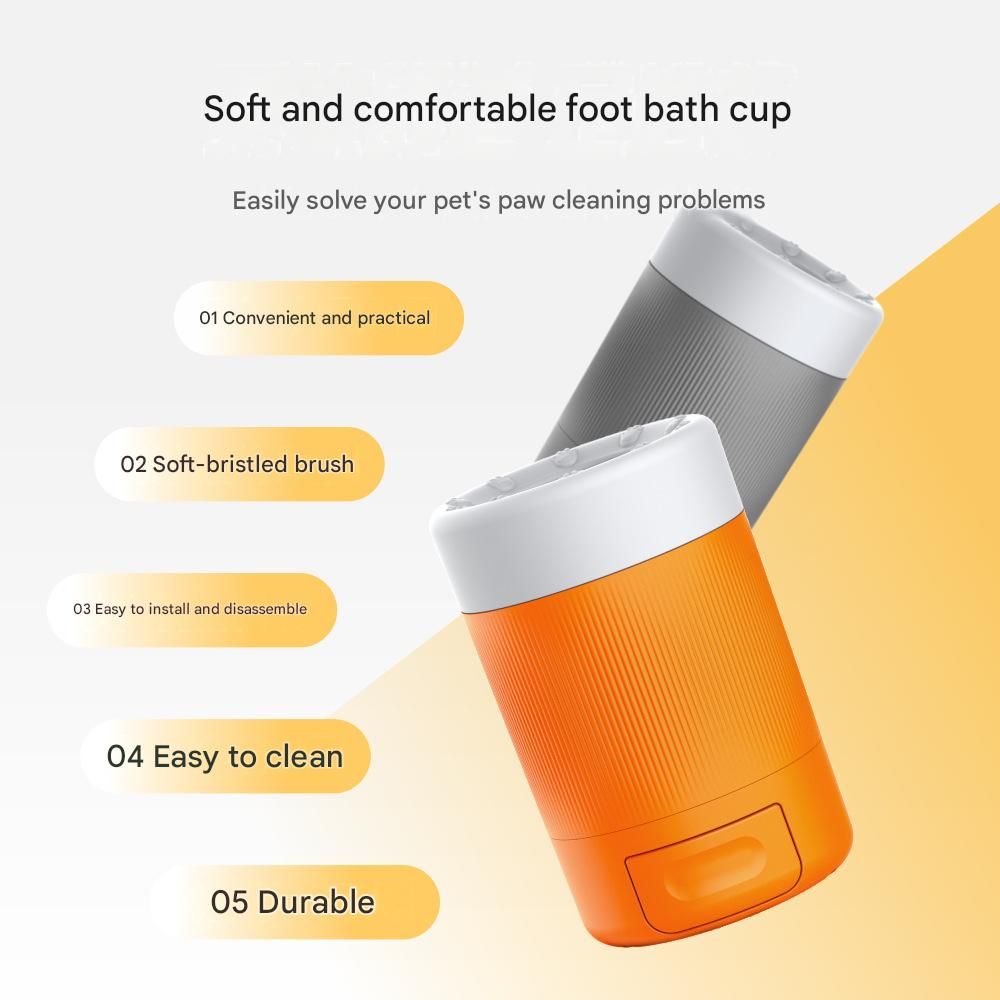 Orange Pet Paw Cleaner Cup - Portable Dog Foot Washer with Soft Silicone Bristles - Easy Clean, Detachable Design for Small to Medium Dogs & Cats - view 2