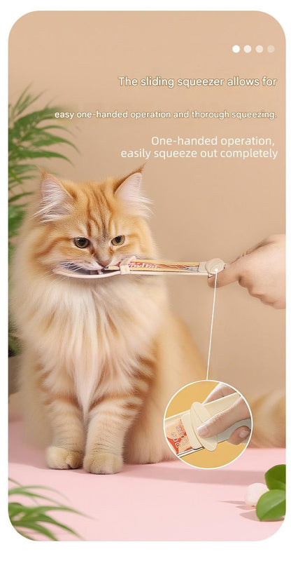 Beige Cat Treat Spoon for Wet Food & Paste - Extra-Long PP Handle, Food-Grade Squeeze Feeder with Anti-Spill Bowl, Easy One-Handed Operation for Cats - view 6