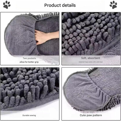 Yellow Chenille Pet Drying Towel with Dual Hand Pockets - Ultra Absorbent, Quick Dry, Soft Microfiber, Durable Stitching - for Dogs and Cats Bathing, Grooming, Travel - view 6
