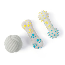 3-piece Yellow and Blue Squeaky Bone Spiked ring barbell White Rope Ball Durable TPR Dog Chew Toys Set - for Teeth Cleaning - Non-Toxic, Bite-Resistant, Easy Clean - Interactive Play for Medium to Large Dogs