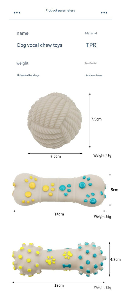 3-piece Yellow and Blue Squeaky Bone Spiked ring barbell White Rope Ball Durable TPR Dog Chew Toys Set - for Teeth Cleaning - Non-Toxic, Bite-Resistant, Easy Clean - Interactive Play for Medium to Large Dogs - view 4