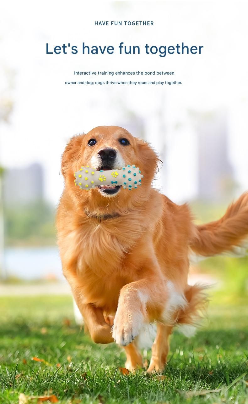 3-piece Yellow and Blue Squeaky Bone Spiked ring barbell White Rope Ball Durable TPR Dog Chew Toys Set - for Teeth Cleaning - Non-Toxic, Bite-Resistant, Easy Clean - Interactive Play for Medium to Large Dogs - view 5