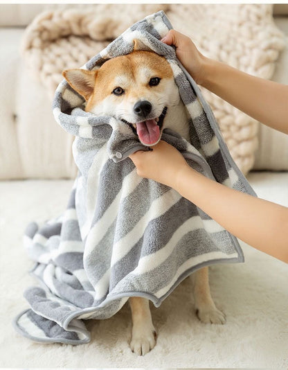 Grey and White S Size Super Absorbent Dog Bathrobe – Quick-Dry Coral Fleece Pet Towel with Snaps & Adjustable Belly Strap | Wearable Drying Coat for Small Medium Large Dogs & Cats After Bath, Swim, Rain - view 5