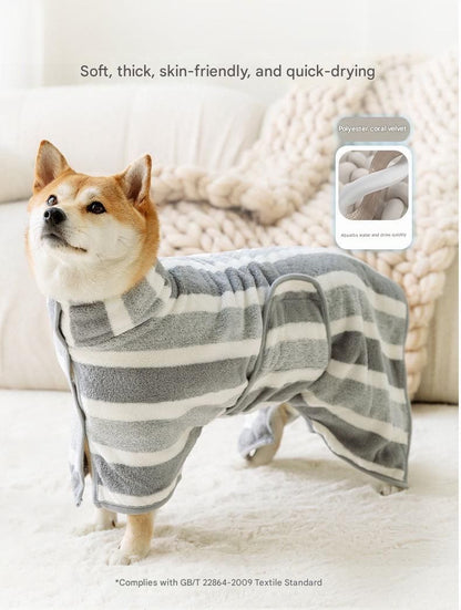 Grey and White M Size Super Absorbent Dog Bathrobe – Quick-Dry Coral Fleece Pet Towel with Snaps & Adjustable Belly Strap | Wearable Drying Coat for Small Medium Large Dogs & Cats After Bath, Swim, Rain - view 2