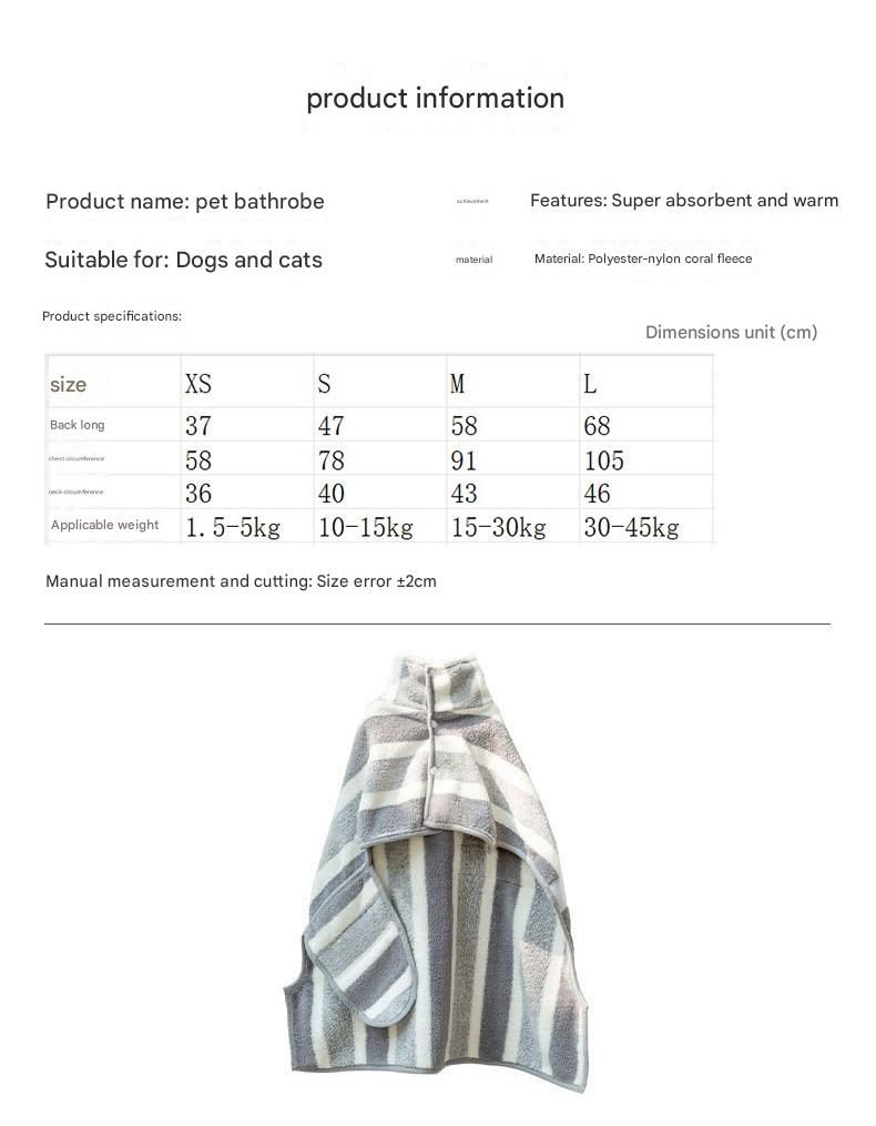 Grey and White M Size Super Absorbent Dog Bathrobe – Quick-Dry Coral Fleece Pet Towel with Snaps & Adjustable Belly Strap | Wearable Drying Coat for Small Medium Large Dogs & Cats After Bath, Swim, Rain - view 3