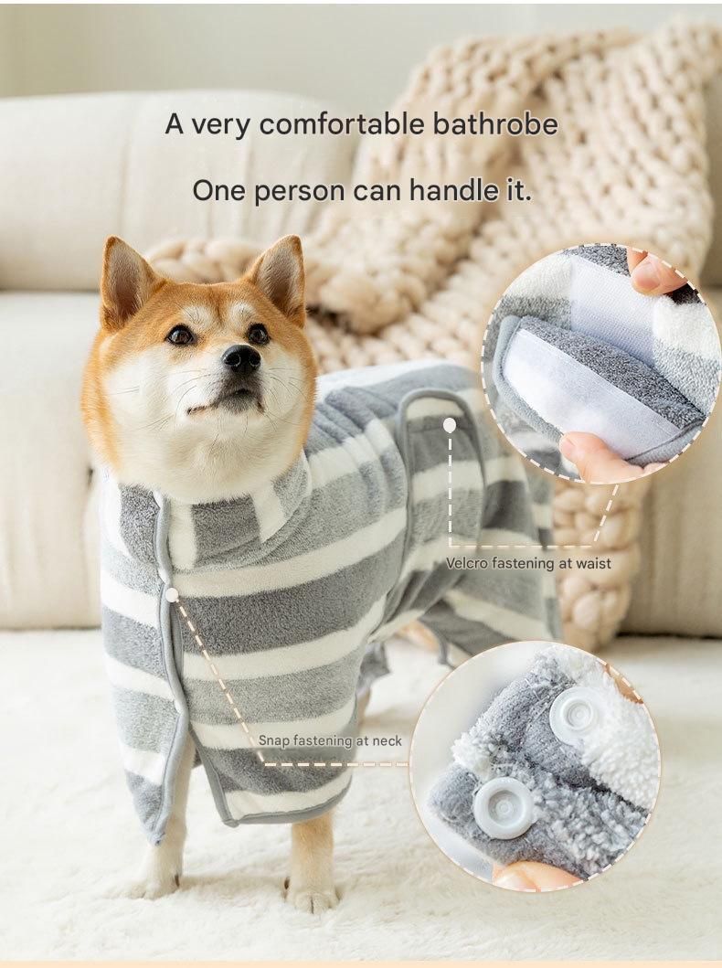 Grey and White M Size Super Absorbent Dog Bathrobe – Quick-Dry Coral Fleece Pet Towel with Snaps & Adjustable Belly Strap | Wearable Drying Coat for Small Medium Large Dogs & Cats After Bath, Swim, Rain - view 4