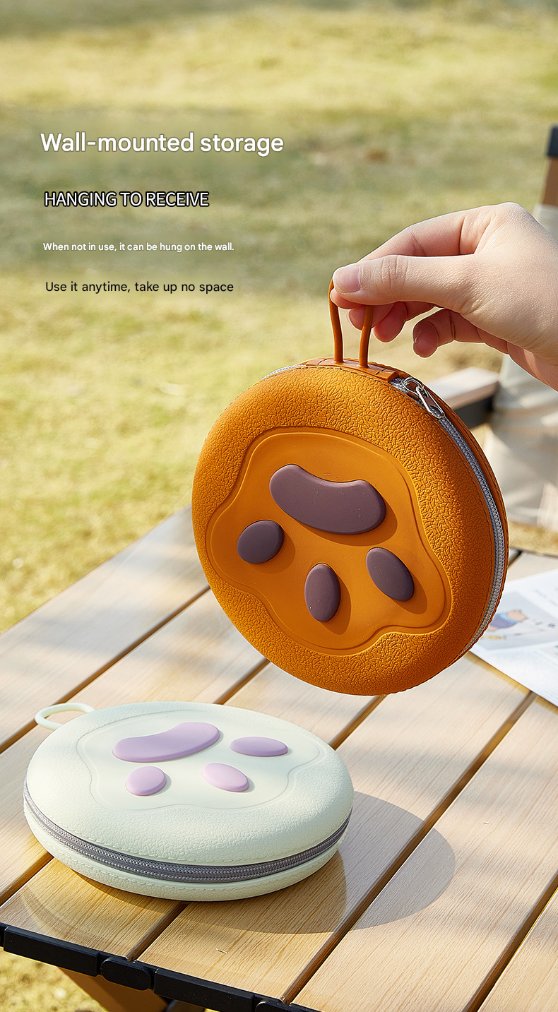 Light Yellow Portable Collapsible Silicone Pet Bowl - Food Grade Silicone - Dual Bowl Design, Adjustable Height, Lightweight & Compact, Bear Paw Pattern, for Dogs & Cats, Travel Friendly, Easy Clean - view 8