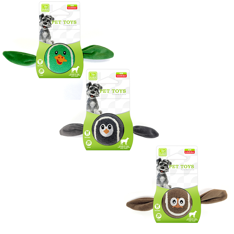 3-Piece Set High Elastic Pet Tennis Toy - Chew-Resistant Dog Ball with Plush Animal Designs for Interactive Play, Teeth Grinding & Dental Cleaning, Synthetic Fiber & Rubber, 80g Lightweight, Ideal for Small to Large Dogs-Designs: Duck and Owl and