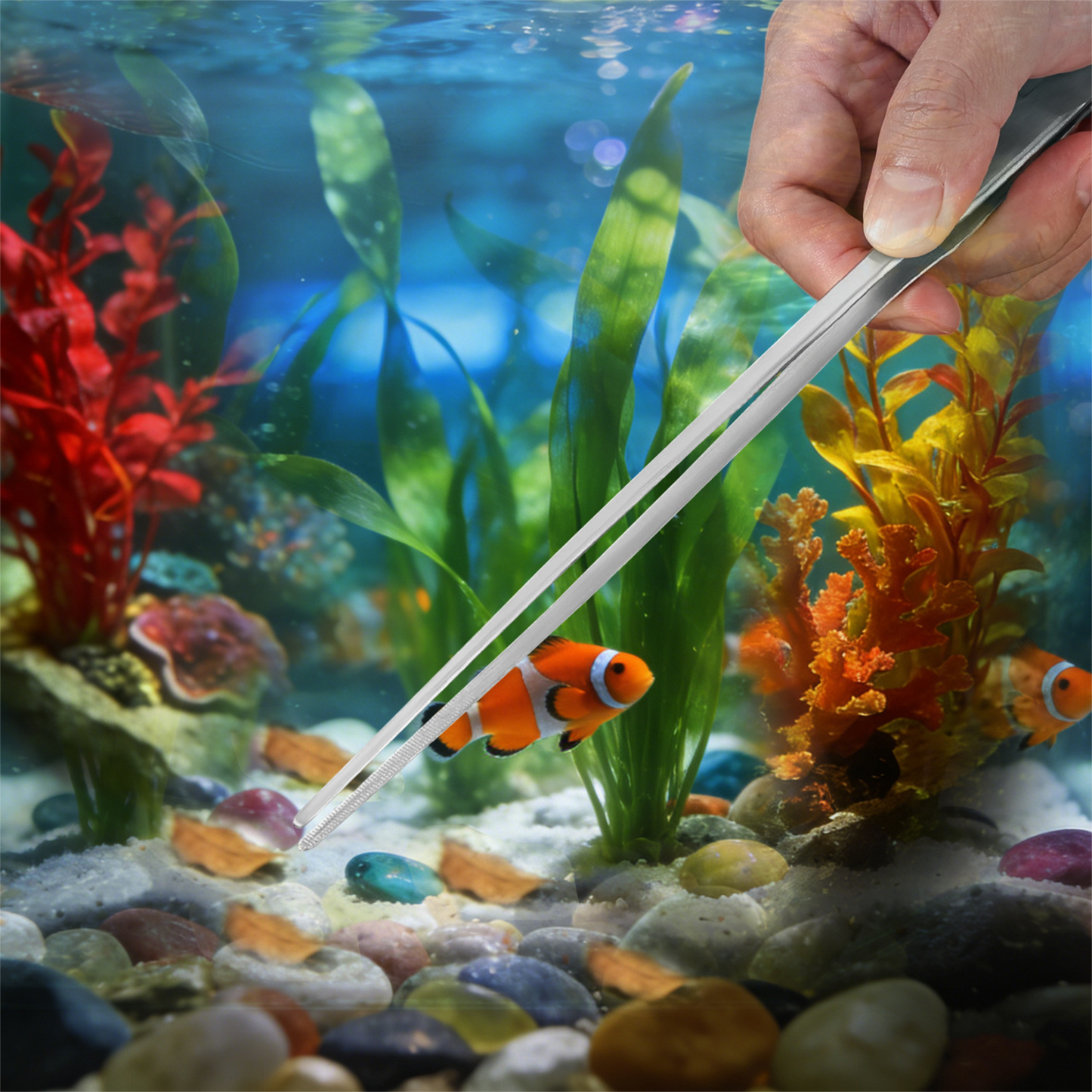 Black Stainless Steel Aquarium Cleaning Tool Kit - 5 Piece Fish Tank Maintenance Set with Tweezers Scissors Algae Scraper Spatula - view 4