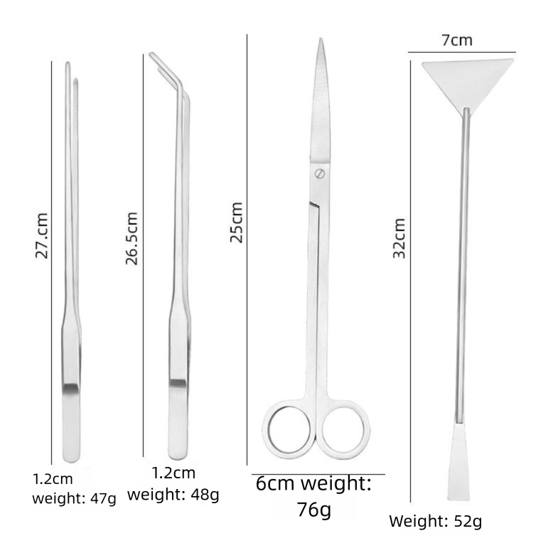 Black Stainless Steel Aquarium Cleaning Tool Kit - 5 Piece Fish Tank Maintenance Set with Tweezers Scissors Algae Scraper Spatula - view 8