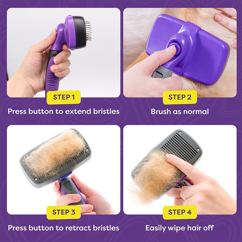 Yellow Pet Grooming Brush - Large Self-Cleaning Deshedding Tool for Cats and Dogs - view 5