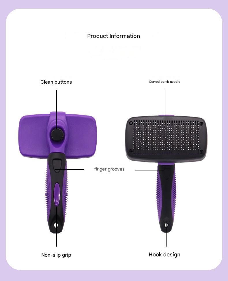 Purple Pet Grooming Brush - Large Self-Cleaning Deshedding Tool for Cats and Dogs - view 4