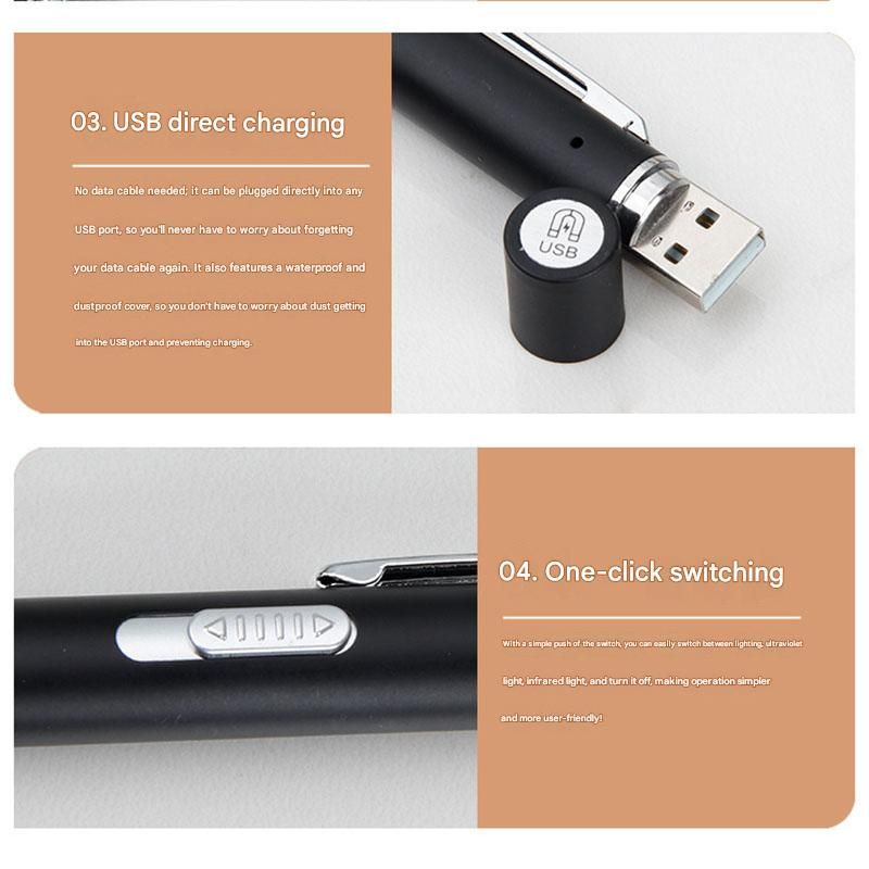 Grey Metal Laser Cat Toy Pen Set - 2 Piece USB Rechargeable 3-in-1 Laser Pointer with UV Light and LED Torch in Gift Tin Box - view 5