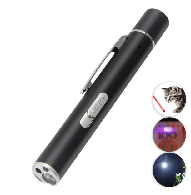 Grey and black Metal Laser Cat Toy Pen Set - 2 Piece USB Rechargeable 3-in-1 Laser Pointer with UV Light and LED Torch in Gift Tin Box - view 3