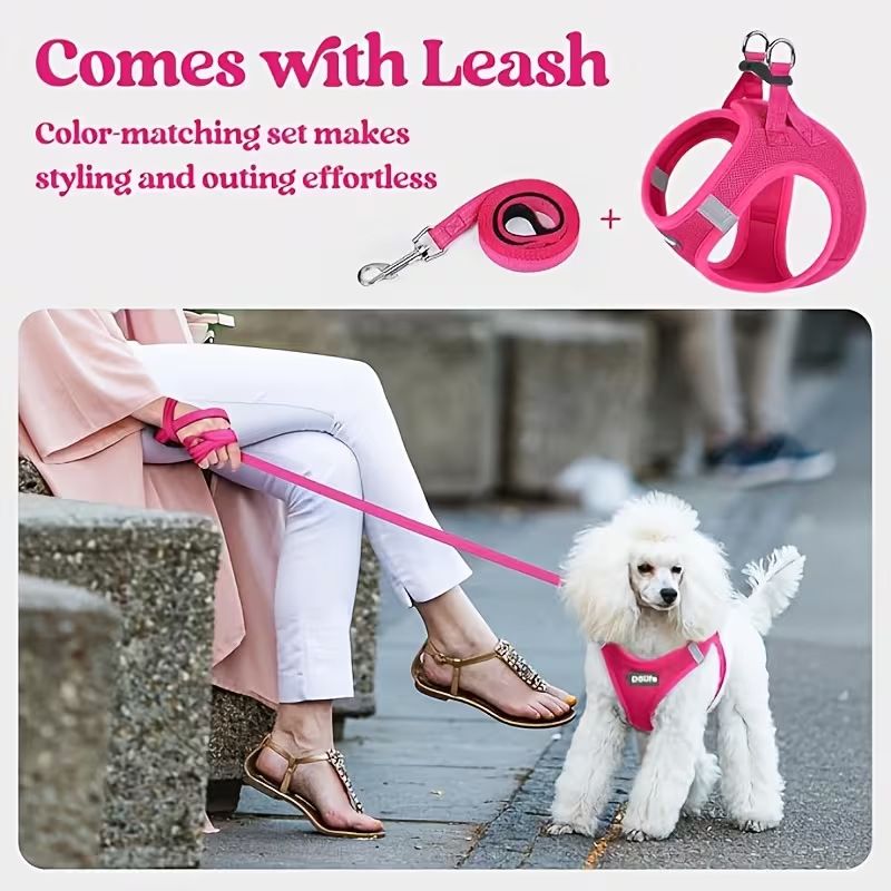 Black Breathable Dog Harness and Leash Set - Adjustable Reflective Pet Vest with Swivel Clip(Size: XS) - view 6