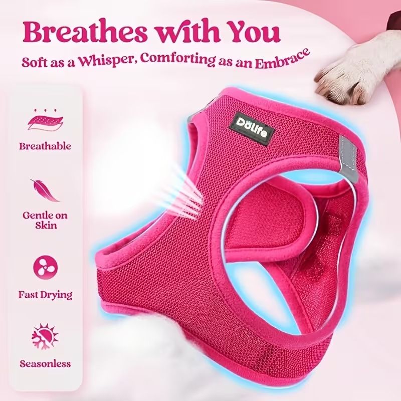 Blue Breathable Dog Harness and Leash Set - Adjustable Reflective Pet Vest with Swivel Clip(Size: L) - view 2