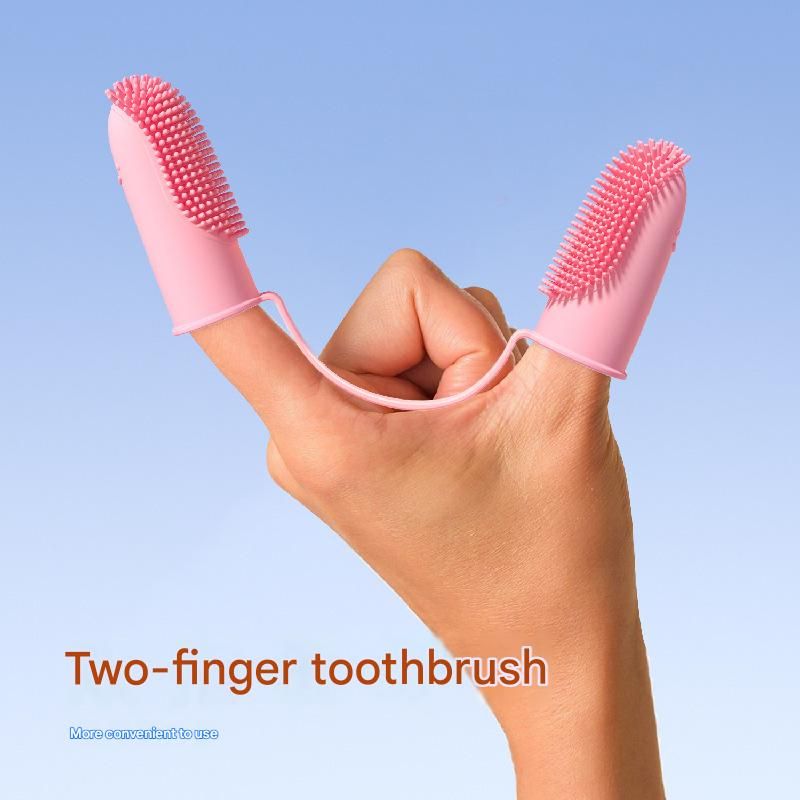 5-Pack Pink Double Finger Pet Toothbrush - Soft TPR Dog Cat Dental Finger Brush Set - view 6