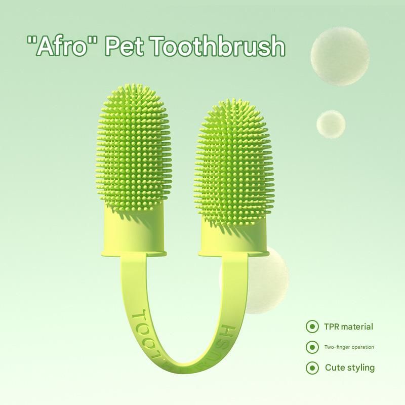5-Pack Green Double Finger Pet Toothbrush - Soft TPR Dog Cat Dental Finger Brush Set - view 4