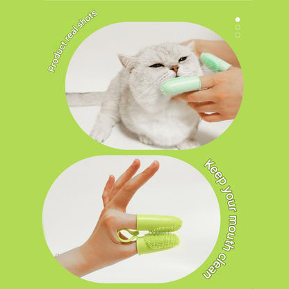 5-Pack greenish-yellow Double Finger Pet Toothbrush - Soft TPR Dog Cat Dental Finger Brush Set - view 3