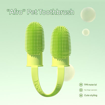 5-Pack greenish-yellow Double Finger Pet Toothbrush - Soft TPR Dog Cat Dental Finger Brush Set - view 4