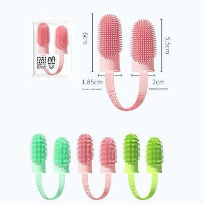 5-Pack greenish-yellow Double Finger Pet Toothbrush - Soft TPR Dog Cat Dental Finger Brush Set - view 7