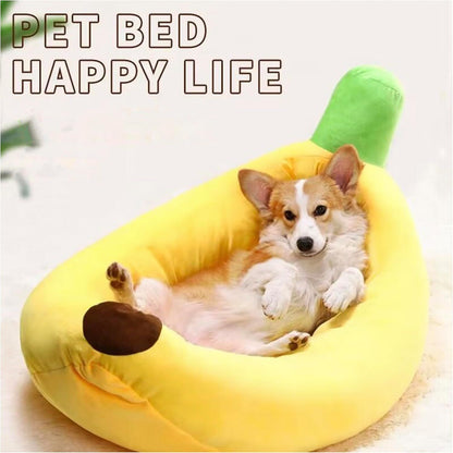 Banana Boat Pet Bed Plush Soft Dog Cat Nest with Cushion Warm Cozy Banana Shape Pet House for Small Medium Dogs Cats(Size: S) - view 2