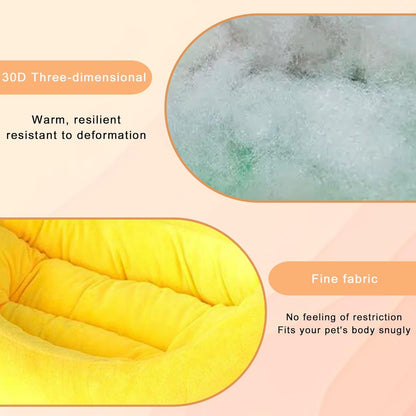 Banana Boat Pet Bed Plush Soft Dog Cat Nest with Cushion Warm Cozy Banana Shape Pet House for Small Medium Dogs Cats(Size: S) - view 3