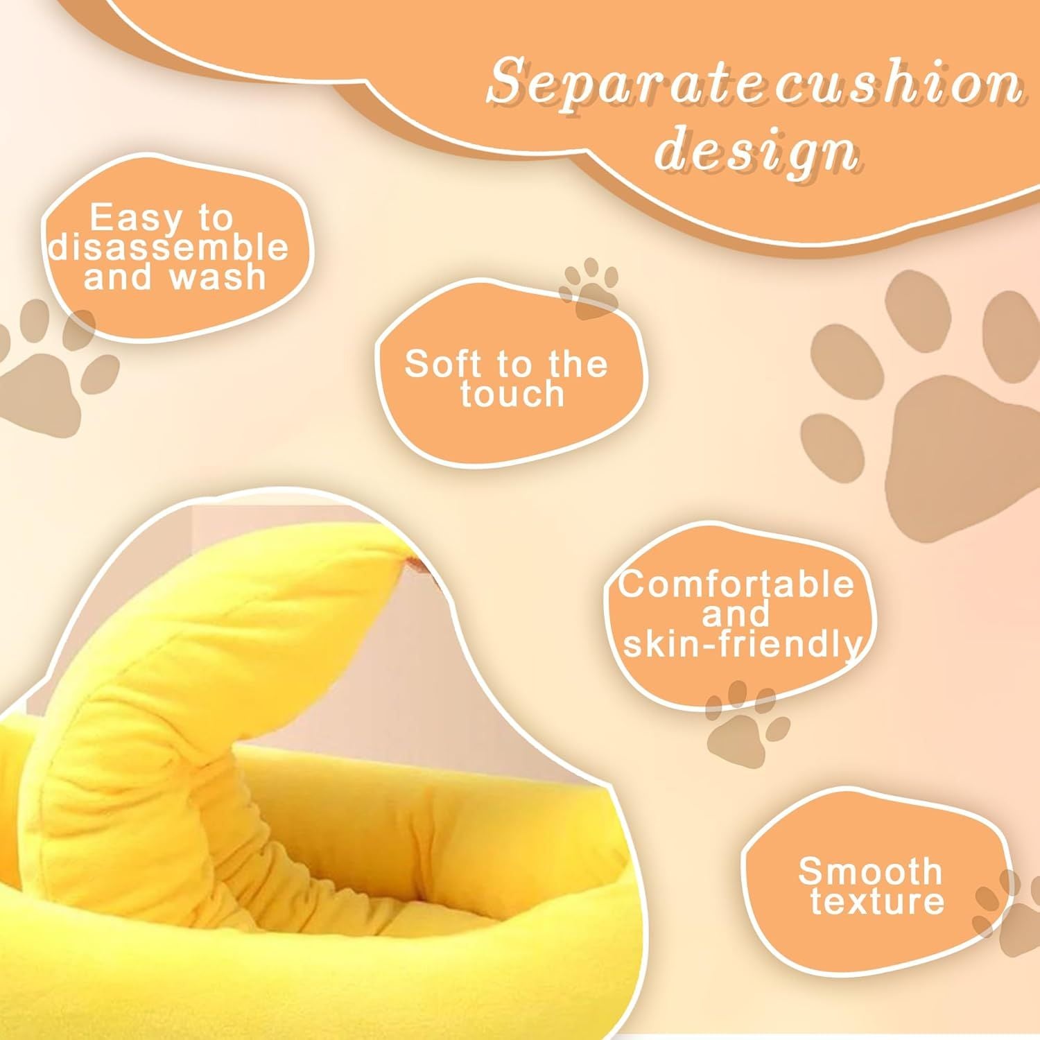 Banana Boat Pet Bed Plush Soft Dog Cat Nest with Cushion Warm Cozy Banana Shape Pet House for Small Medium Dogs Cats(Size: S) - view 4