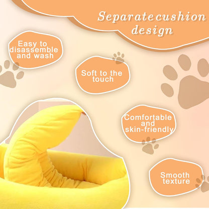 Banana Boat Pet Bed Plush Soft Dog Cat Nest with Cushion Warm Cozy Banana Shape Pet House for Small Medium Dogs Cats(Size: S) - view 4