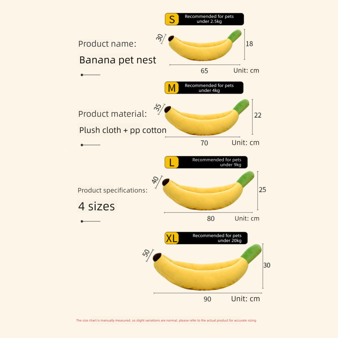 Banana Boat Pet Bed Plush Soft Dog Cat Nest with Cushion Warm Cozy Banana Shape Pet House for Small Medium Dogs Cats(Size: S) - view 5