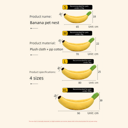 Banana Boat Pet Bed Plush Soft Dog Cat Nest with Cushion Warm Cozy Banana Shape Pet House for Small Medium Dogs Cats(Size: S) - view 5