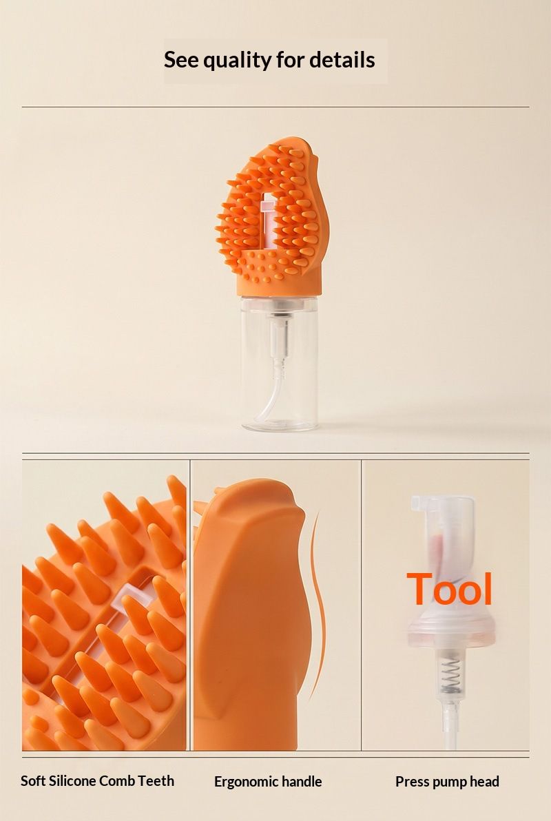 Orange Pet Shampoo Brush Silicone Foaming Massage Comb Dog Cat Bathing Grooming Tool - view 6