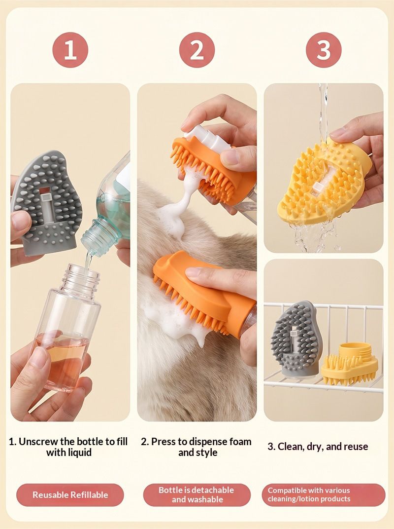 Orange Pet Shampoo Brush Silicone Foaming Massage Comb Dog Cat Bathing Grooming Tool - view 9