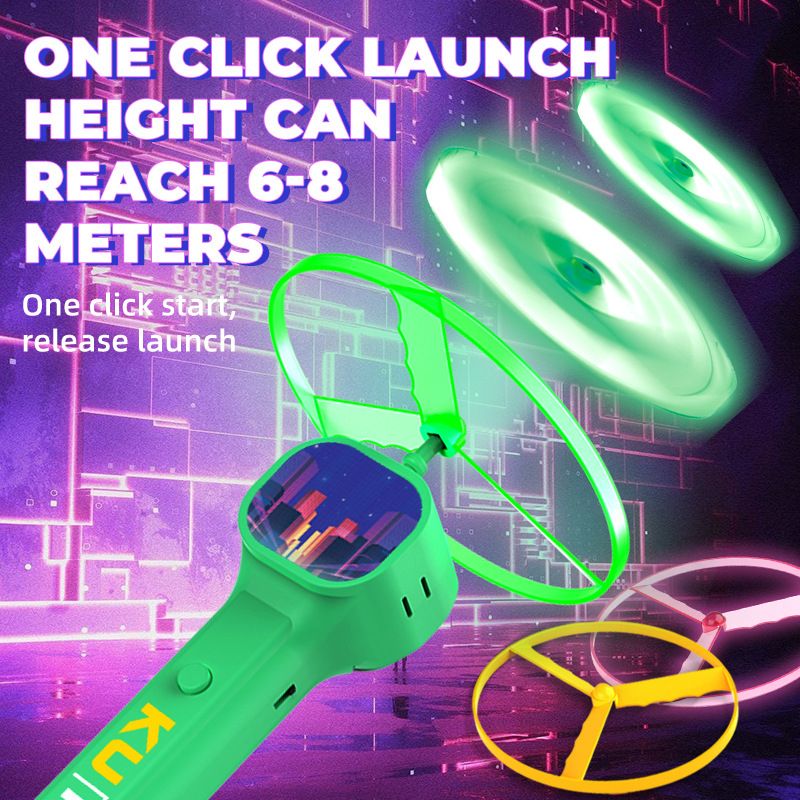 Blue LED Light Up Flying Disc Cat Toy Interactive UFO Launcher with Replacement Discs - view 3