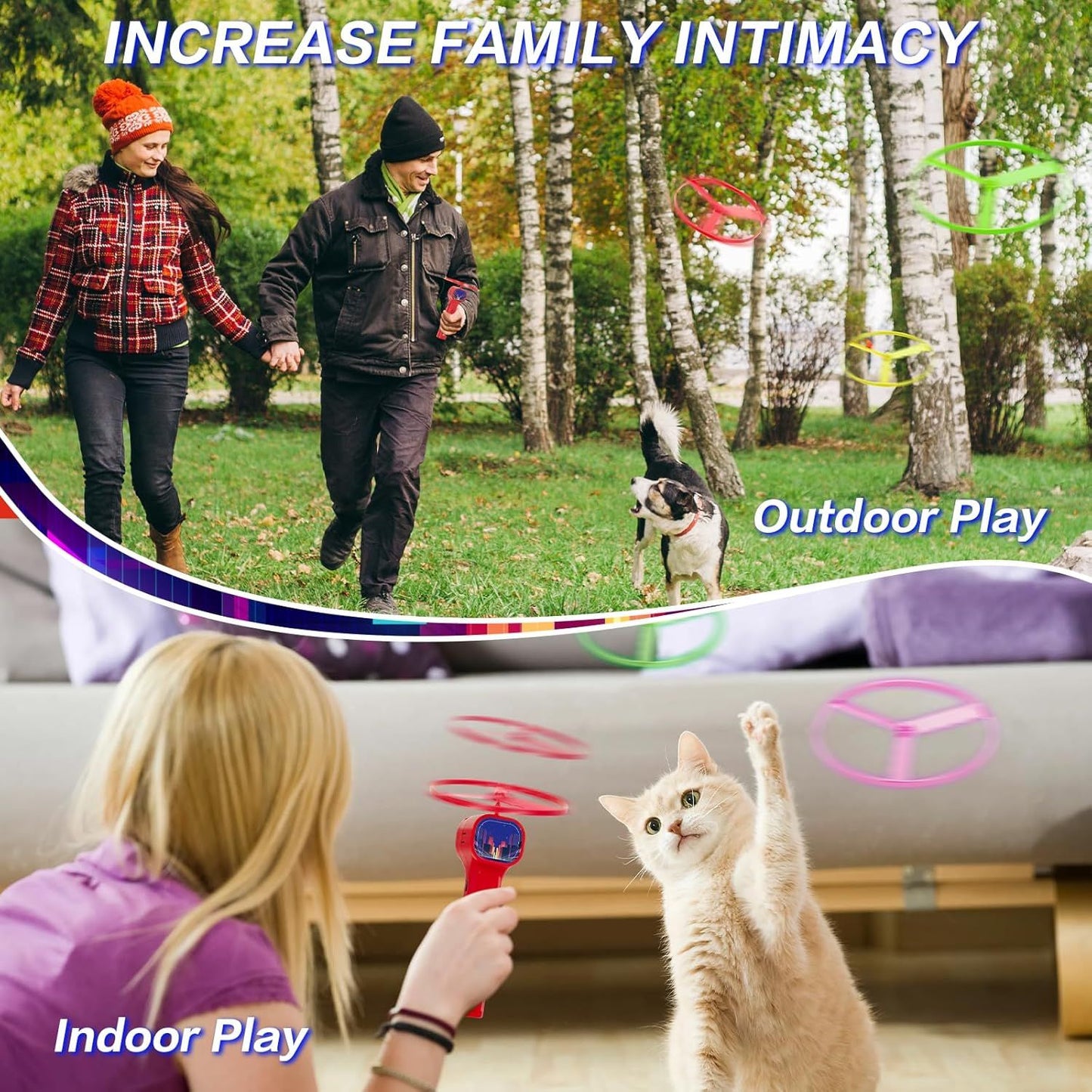 Blue LED Light Up Flying Disc Cat Toy Interactive UFO Launcher with Replacement Discs - view 4