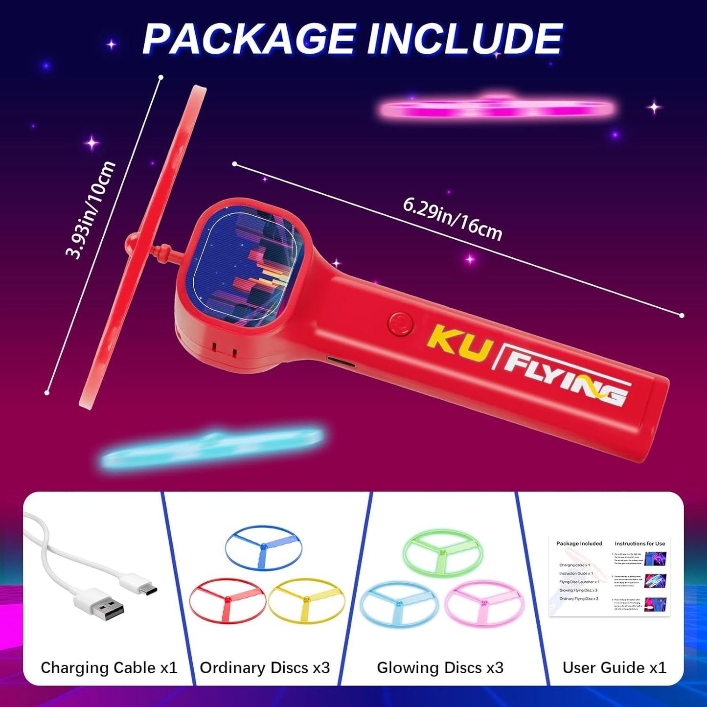 Yellow LED Light Up Flying Disc Cat Toy Interactive UFO Launcher with Replacement Discs - view 7