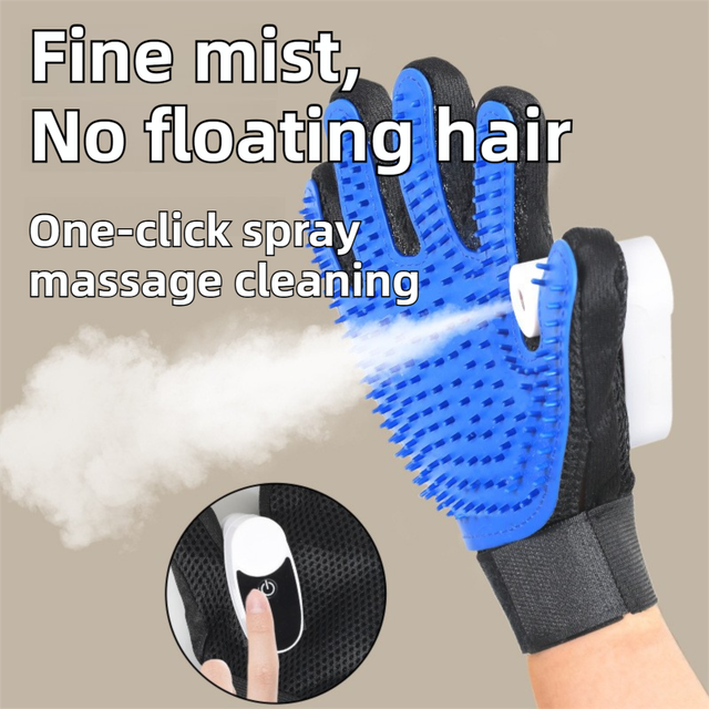Black Blue Pet Grooming Spray Glove with White Detachable Typec Mister - TPR Soft Deshedding & Massage Brush Glove for Cats and Dogs, Anti Static Spray to Reduce Flying Fur and Easy to Clean - view 3