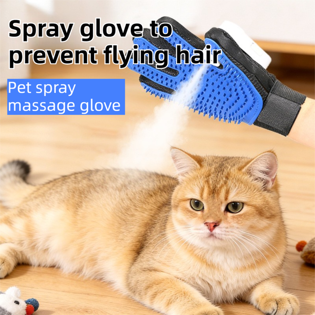 Black Blue Pet Grooming Spray Glove with Black Detachable Typec Mister - TPR Soft Deshedding & Massage Brush Glove for Cats and Dogs, Anti Static Spray to Reduce Flying Fur and Easy to Clean - view 2