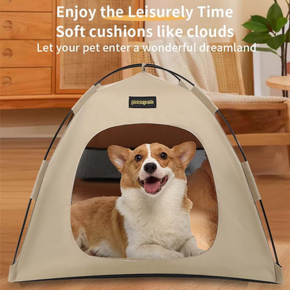 Khaki All-Weather Portable Pet Tent with Dual-Sided Cushion & Insect-Proof Mesh – L Size 60 x 60 x 50 cm, Waterproof & Sun-Proof Outdoor Four Corner Dome Kennel for Dogs & Cats Travel Camping - view 3