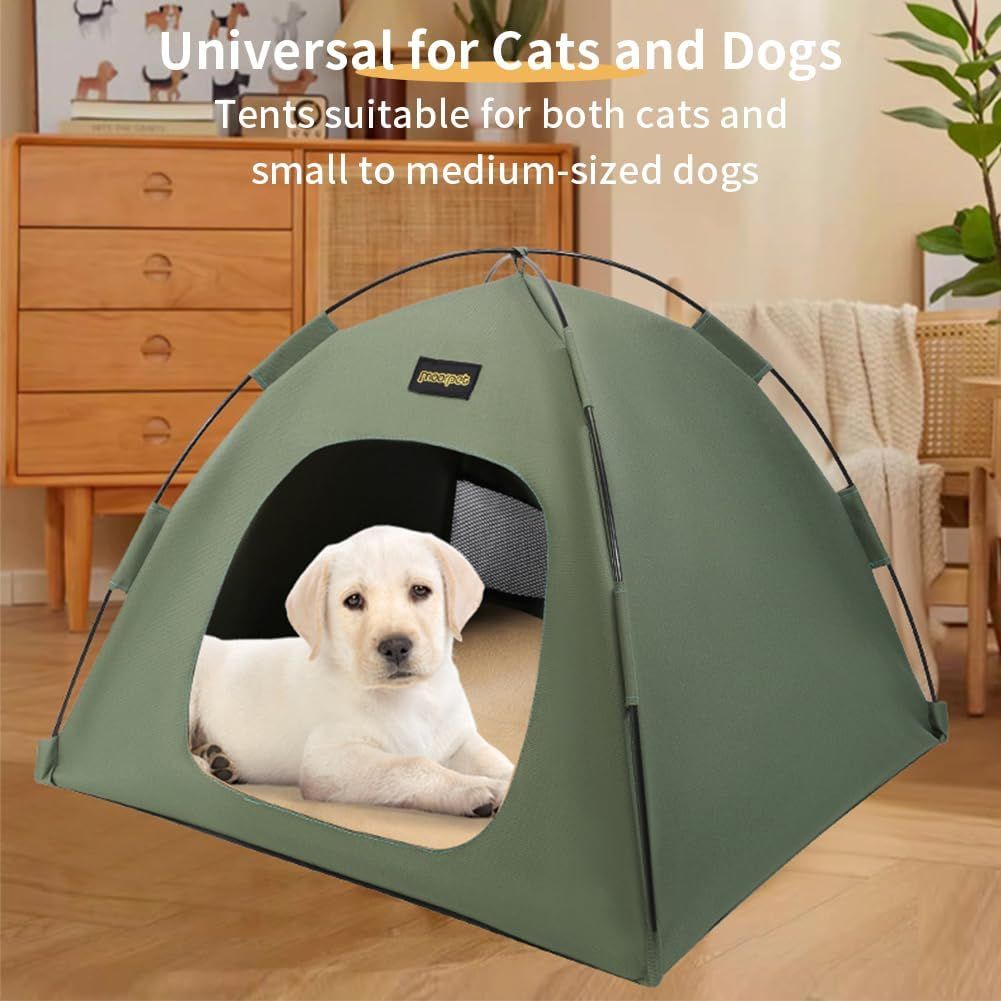 Khaki All-Weather Portable Pet Tent with Dual-Sided Cushion & Insect-Proof Mesh – L Size 60 x 60 x 50 cm, Waterproof & Sun-Proof Outdoor Four Corner Dome Kennel for Dogs & Cats Travel Camping - view 4