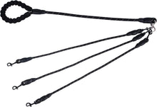Black 3-in-1 No-Tangle Dog Leash for 1-3 Small Large Dogs – Heavy Duty 360° Swivel Bungee Coupler with Reflective Nylon Braid & Padded Handle