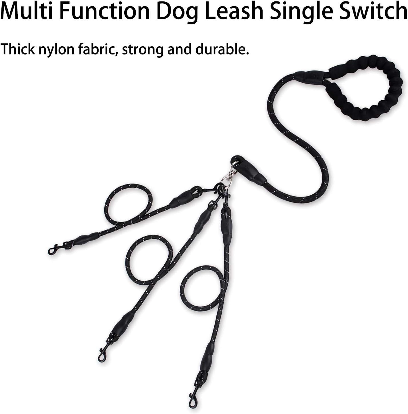 Black 3-in-1 No-Tangle Dog Leash for 1-3 Small Large Dogs – Heavy Duty 360° Swivel Bungee Coupler with Reflective Nylon Braid & Padded Handle - view 2