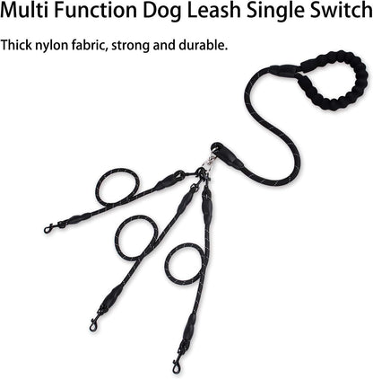 Black 3-in-1 No-Tangle Dog Leash for 1-3 Small Large Dogs – Heavy Duty 360° Swivel Bungee Coupler with Reflective Nylon Braid & Padded Handle - view 2