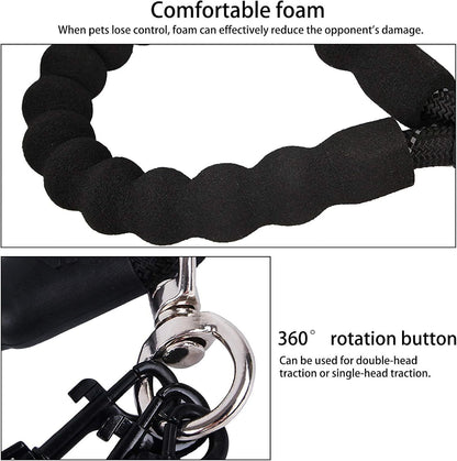 Black 3-in-1 No-Tangle Dog Leash for 1-3 Small Large Dogs – Heavy Duty 360° Swivel Bungee Coupler with Reflective Nylon Braid & Padded Handle - view 3