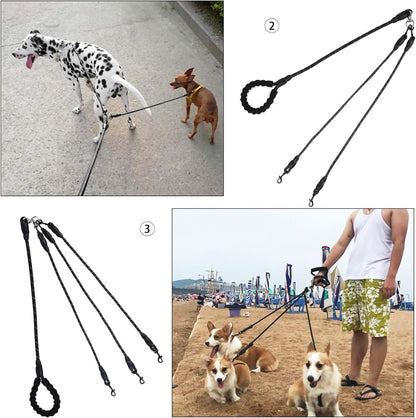 Black 3-in-1 No-Tangle Dog Leash for 1-3 Small Large Dogs – Heavy Duty 360° Swivel Bungee Coupler with Reflective Nylon Braid & Padded Handle - view 6